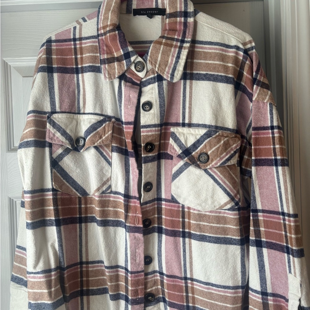 Blu Pepper Tan and Cream Plaid Shirt